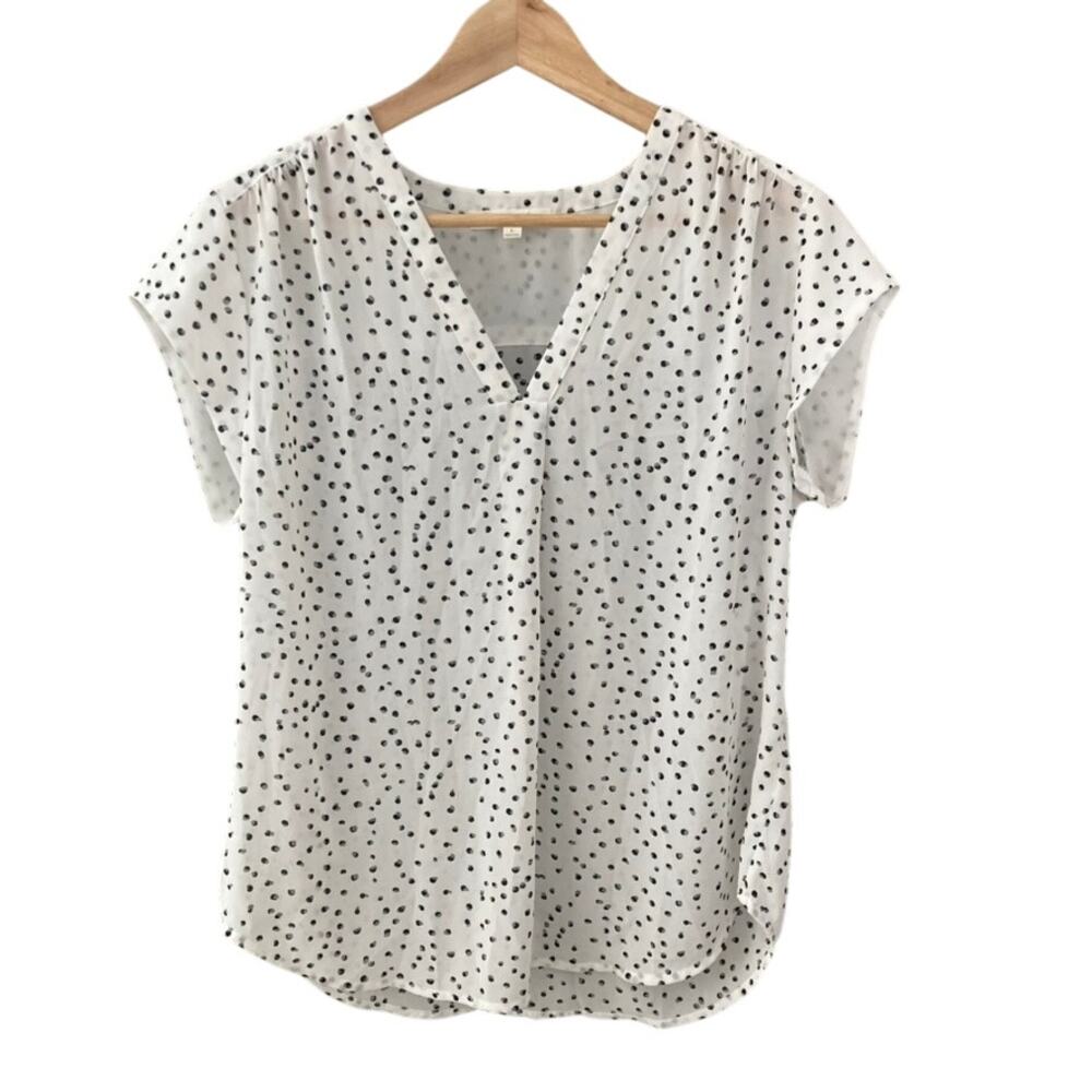 Monday Fun Lillian V Neck Popover Polka Dot Blouse Large